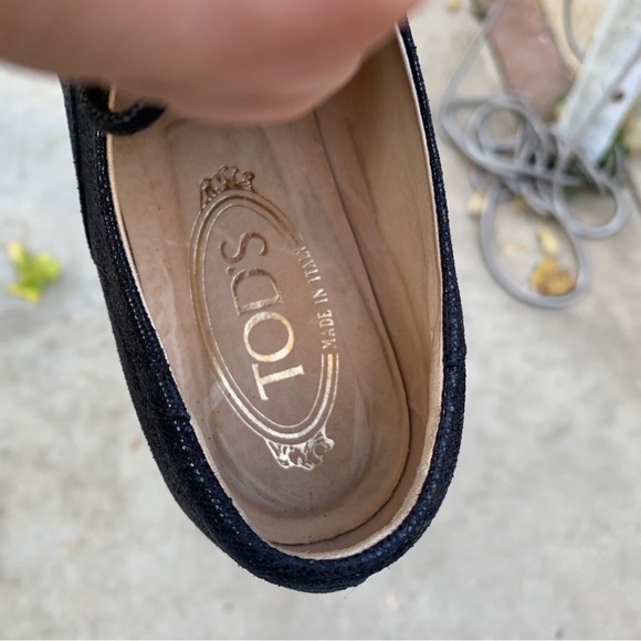 Tods Black Leather Metallic Shimmer Lace Up Oxford - Picture 10 of 13